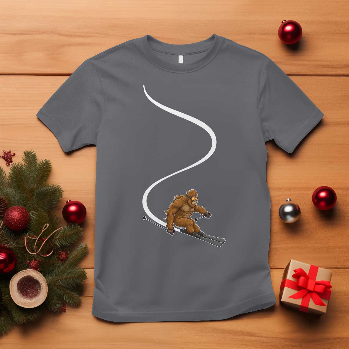 Bigfoot Skiing T Shirt Funny Sasquatch Ski Lover Mountain Skier Winter Sports TS10 Charcoal Print Your Wear