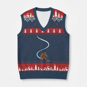 Bigfoot Skiing V-Neck Knit Sweater Vest Funny Sasquatch Ski Lover Mountain Skier Winter Sports TS10 Navy Red Print Your Wear