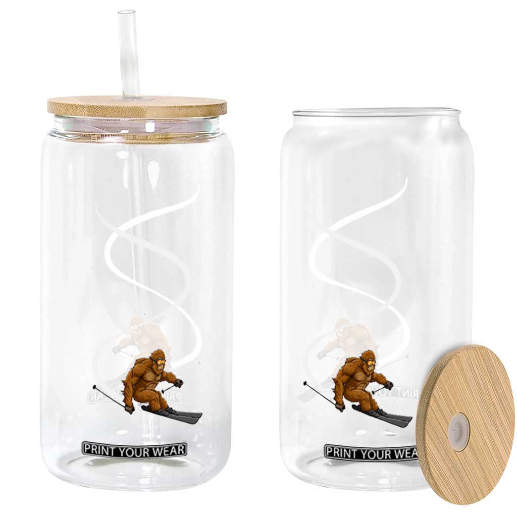 Bigfoot Skiing Glass Can Funny Sasquatch Ski Lover Mountain Skier Winter Sports TS10 Print Your Wear