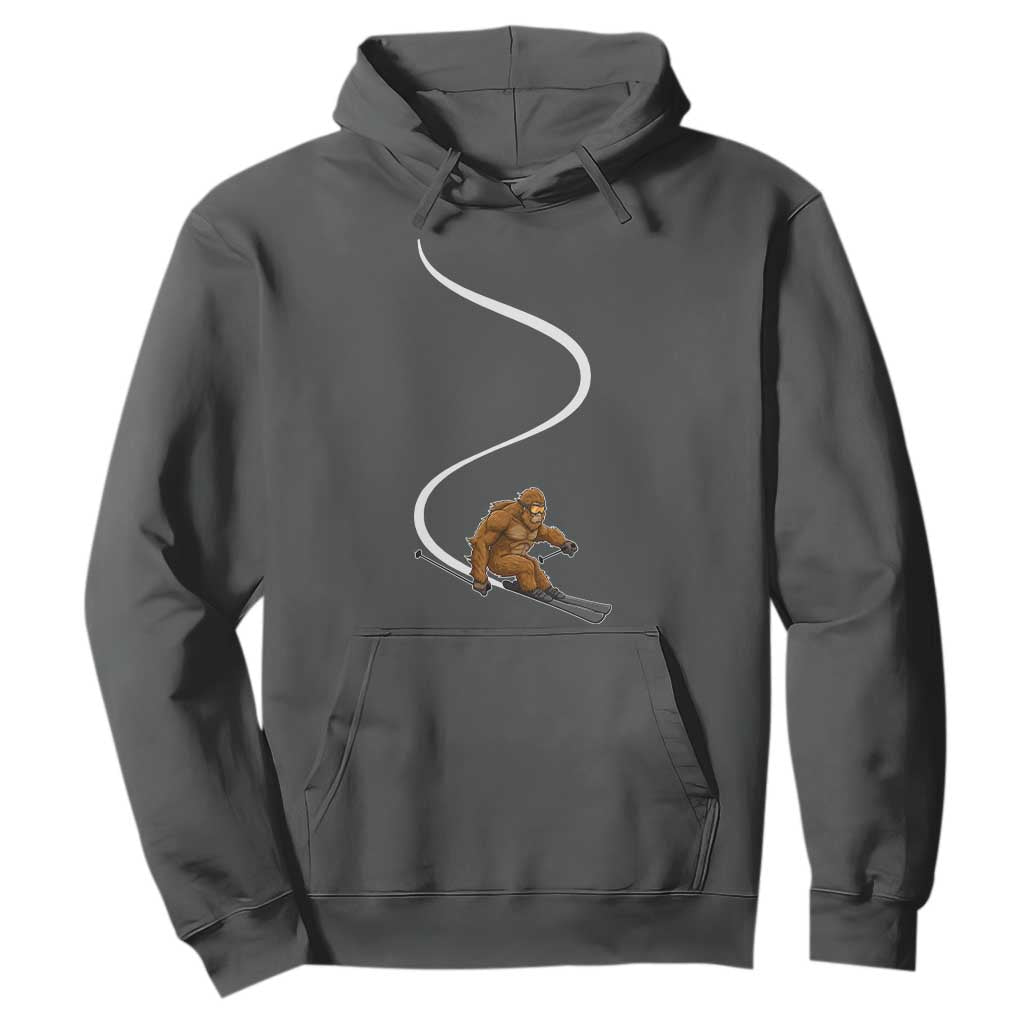 Bigfoot Skiing Hoodie Funny Sasquatch Ski Lover Mountain Skier Winter Sports TS10 Dark Heather Print Your Wear