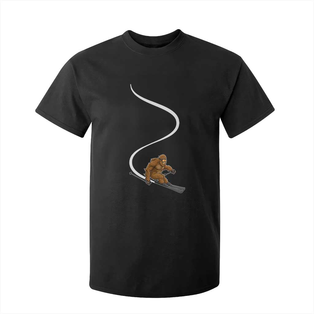 Bigfoot Skiing T Shirt For Kid Funny Sasquatch Ski Lover Mountain Skier Winter Sports TS10 Black Print Your Wear