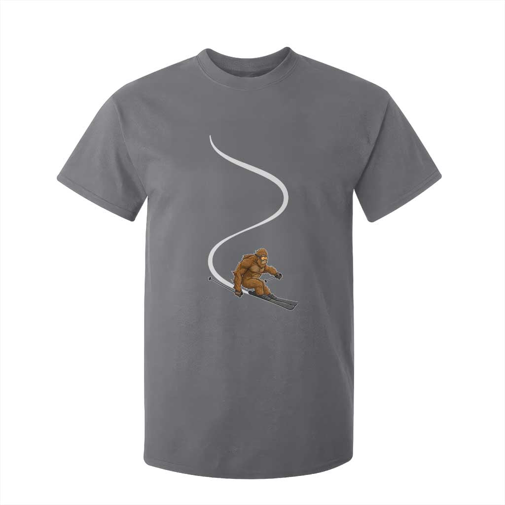 Bigfoot Skiing T Shirt For Kid Funny Sasquatch Ski Lover Mountain Skier Winter Sports TS10 Charcoal Print Your Wear