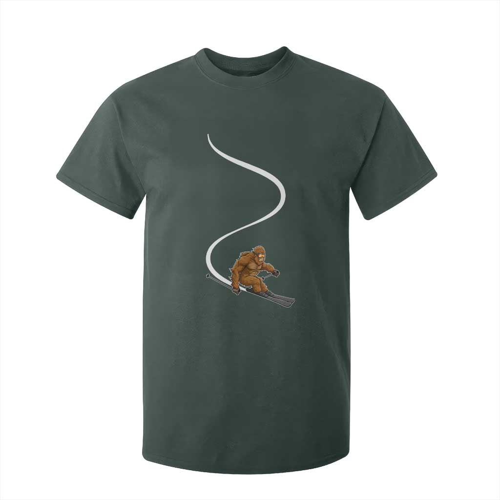 Bigfoot Skiing T Shirt For Kid Funny Sasquatch Ski Lover Mountain Skier Winter Sports TS10 Dark Forest Green Print Your Wear