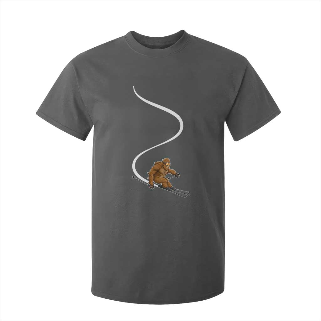 Bigfoot Skiing T Shirt For Kid Funny Sasquatch Ski Lover Mountain Skier Winter Sports TS10 Dark Heather Print Your Wear