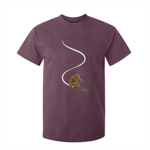 Bigfoot Skiing T Shirt For Kid Funny Sasquatch Ski Lover Mountain Skier Winter Sports TS10 Maroon Print Your Wear