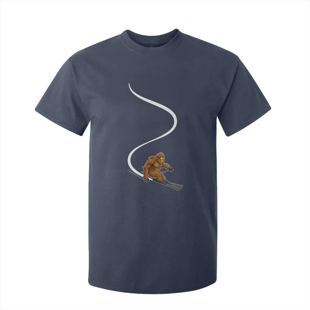 Bigfoot Skiing T Shirt For Kid Funny Sasquatch Ski Lover Mountain Skier Winter Sports TS10 Navy Print Your Wear