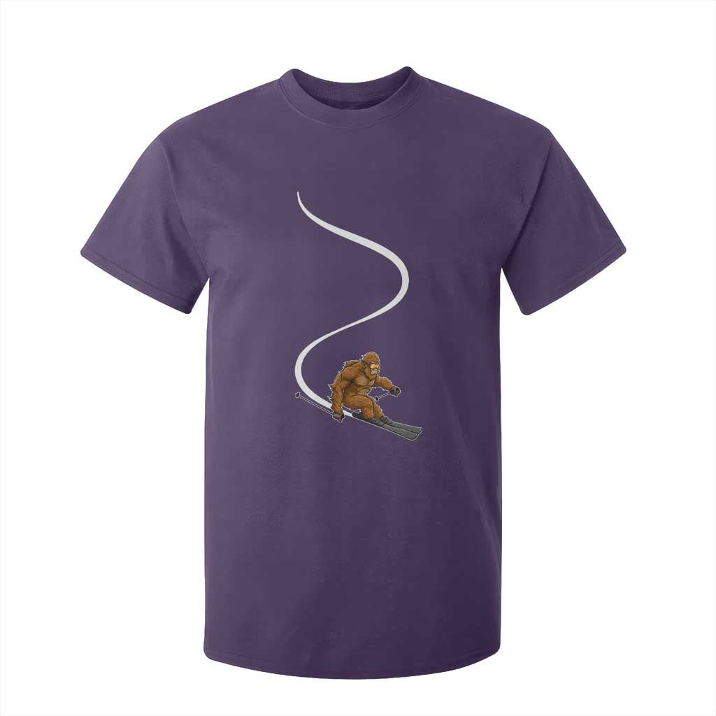 Bigfoot Skiing T Shirt For Kid Funny Sasquatch Ski Lover Mountain Skier Winter Sports TS10 Purple Print Your Wear