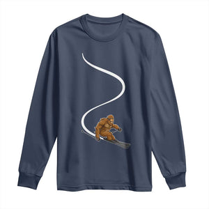 Bigfoot Skiing Long Sleeve Shirt Funny Sasquatch Ski Lover Mountain Skier Winter Sports TS10 Navy Print Your Wear