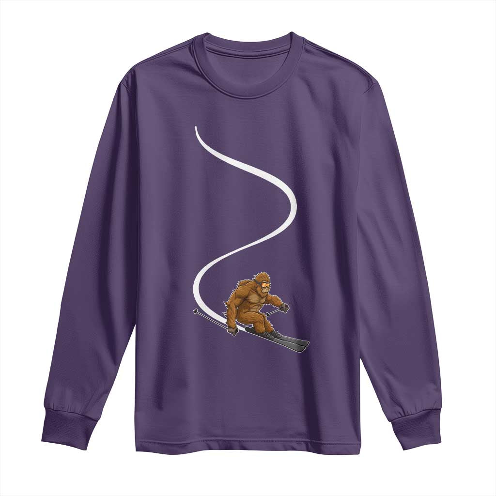 Bigfoot Skiing Long Sleeve Shirt Funny Sasquatch Ski Lover Mountain Skier Winter Sports TS10 Purple Print Your Wear