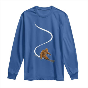 Bigfoot Skiing Long Sleeve Shirt Funny Sasquatch Ski Lover Mountain Skier Winter Sports TS10 Royal Blue Print Your Wear