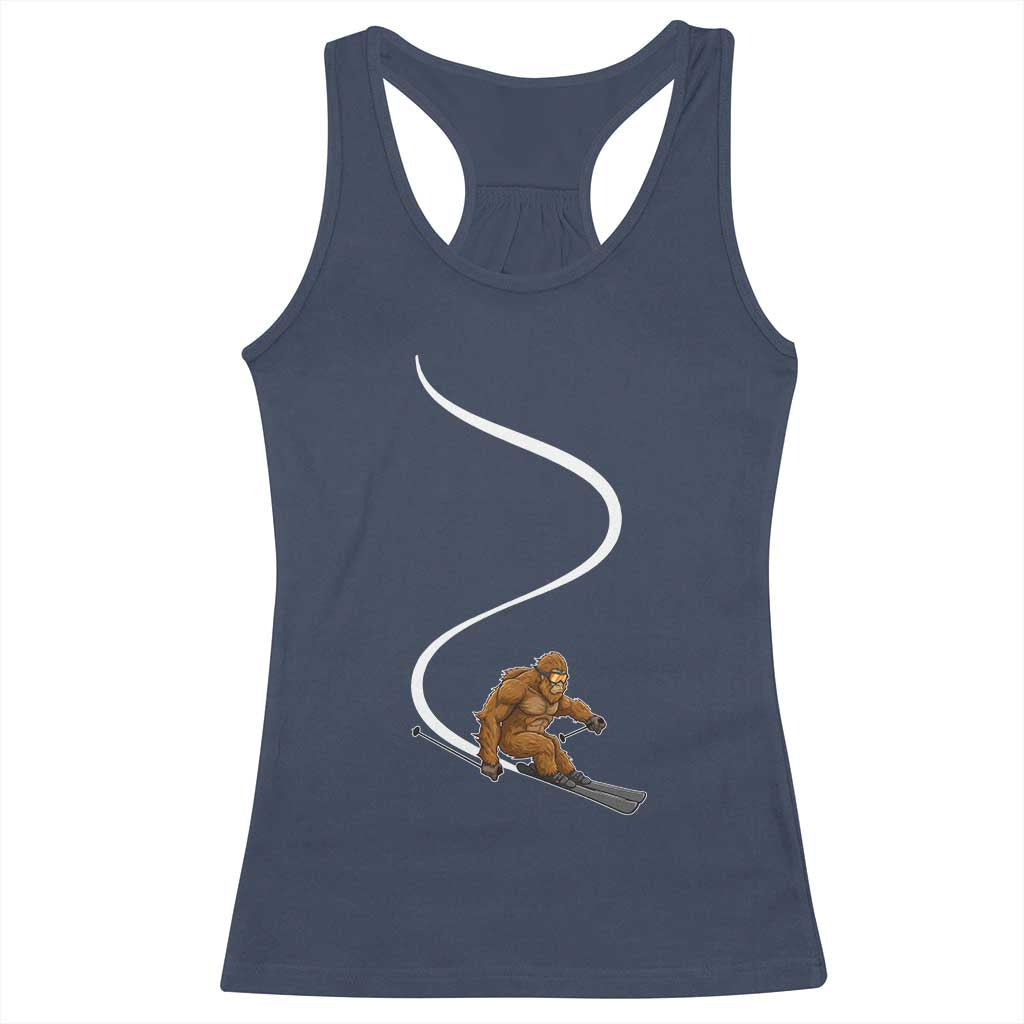 Bigfoot Skiing Racerback Tank Top Funny Sasquatch Ski Lover Mountain Skier Winter Sports TS10 Navy Print Your Wear