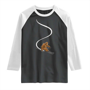 Bigfoot Skiing Raglan Shirt Funny Sasquatch Ski Lover Mountain Skier Winter Sports TS10 Black White Print Your Wear