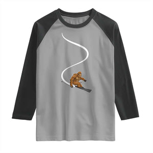 Bigfoot Skiing Raglan Shirt Funny Sasquatch Ski Lover Mountain Skier Winter Sports TS10 Sport Gray Black Print Your Wear