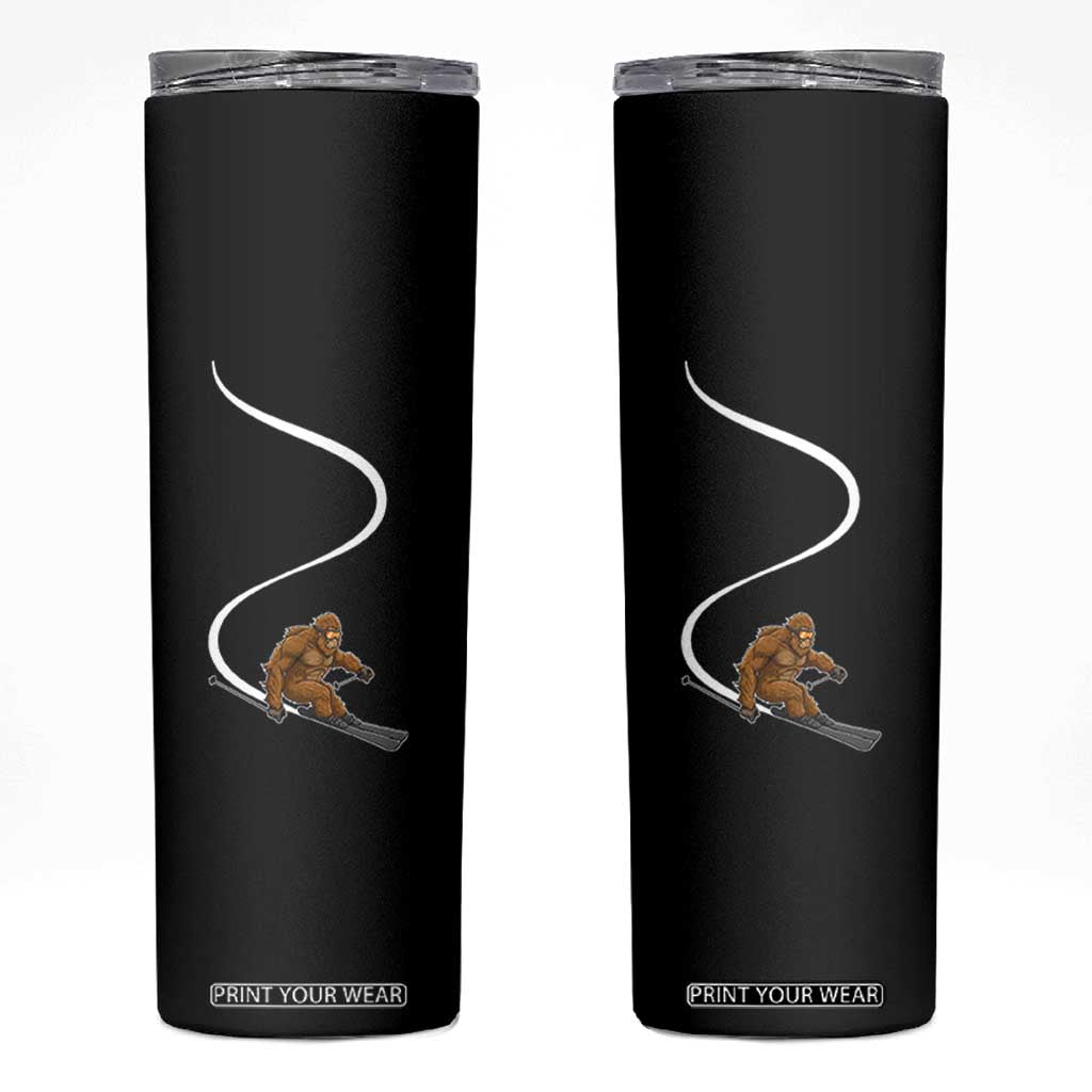 Bigfoot Skiing Skinny Tumbler Funny Sasquatch Ski Lover Mountain Skier Winter Sports TS10 Black Print Your Wear