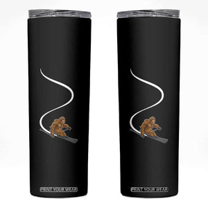 Bigfoot Skiing Skinny Tumbler Funny Sasquatch Ski Lover Mountain Skier Winter Sports TS10 Black Print Your Wear
