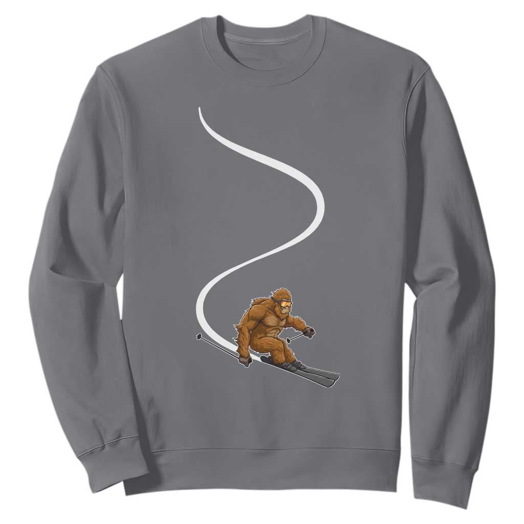 Bigfoot Skiing Sweatshirt Funny Sasquatch Ski Lover Mountain Skier Winter Sports TS10 Charcoal Print Your Wear
