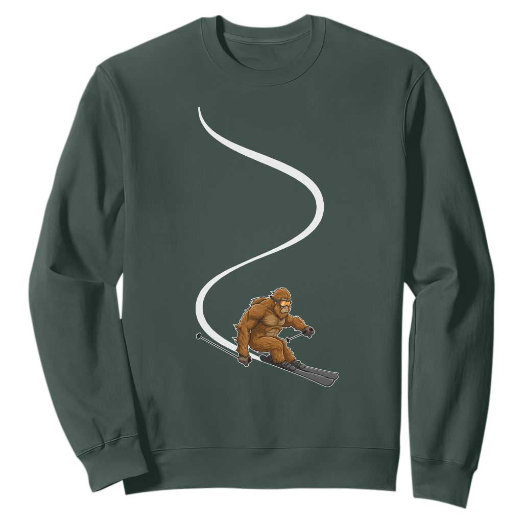 Bigfoot Skiing Sweatshirt Funny Sasquatch Ski Lover Mountain Skier Winter Sports TS10 Dark Forest Green Print Your Wear