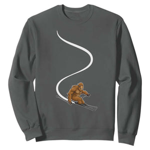 Bigfoot Skiing Sweatshirt Funny Sasquatch Ski Lover Mountain Skier Winter Sports TS10 Dark Heather Print Your Wear