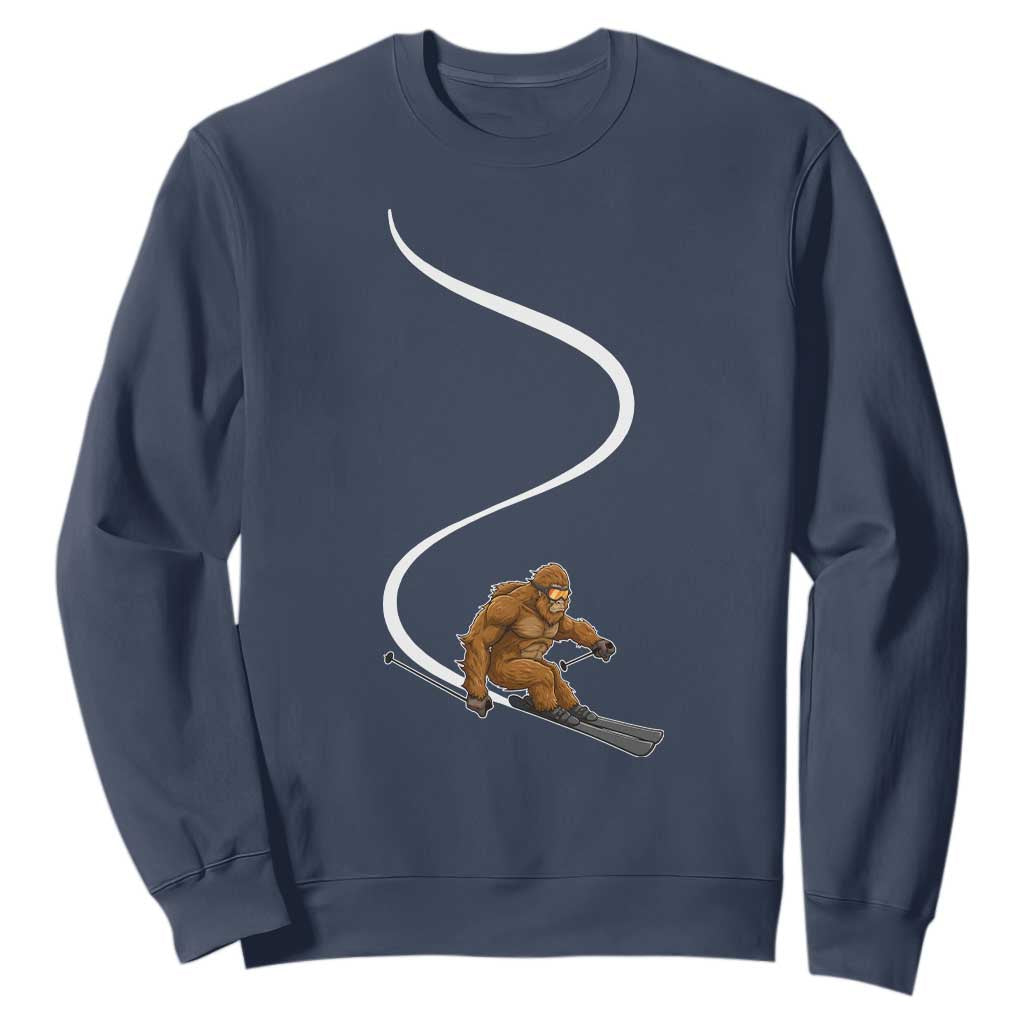 Bigfoot Skiing Sweatshirt Funny Sasquatch Ski Lover Mountain Skier Winter Sports TS10 Navy Print Your Wear