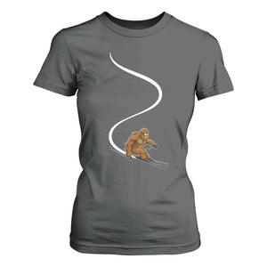 Bigfoot Skiing T Shirt For Women Funny Sasquatch Ski Lover Mountain Skier Winter Sports TS10 Dark Heather Print Your Wear