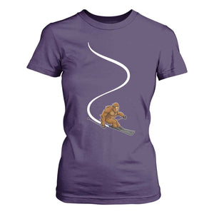 Bigfoot Skiing T Shirt For Women Funny Sasquatch Ski Lover Mountain Skier Winter Sports TS10 Purple Print Your Wear