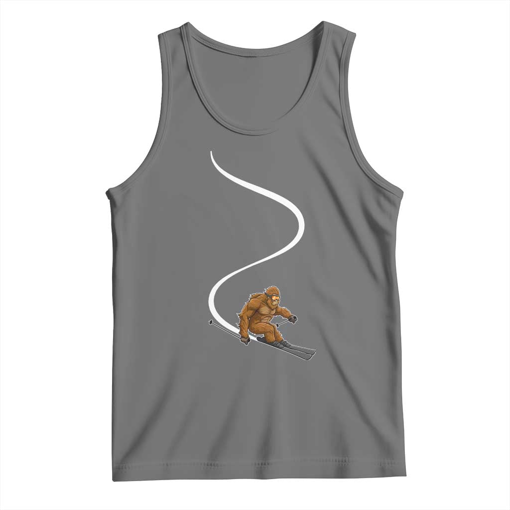 Bigfoot Skiing Tank Top Funny Sasquatch Ski Lover Mountain Skier Winter Sports TS10 Black Heather Print Your Wear