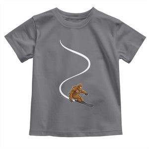 Bigfoot Skiing Toddler T Shirt Funny Sasquatch Ski Lover Mountain Skier Winter Sports TS10 Charcoal Print Your Wear