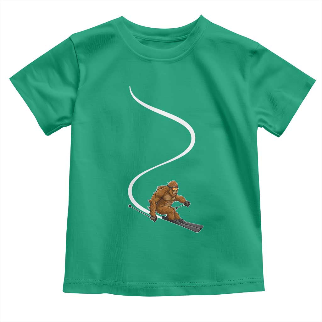 Bigfoot Skiing Toddler T Shirt Funny Sasquatch Ski Lover Mountain Skier Winter Sports TS10 Irish Green Print Your Wear