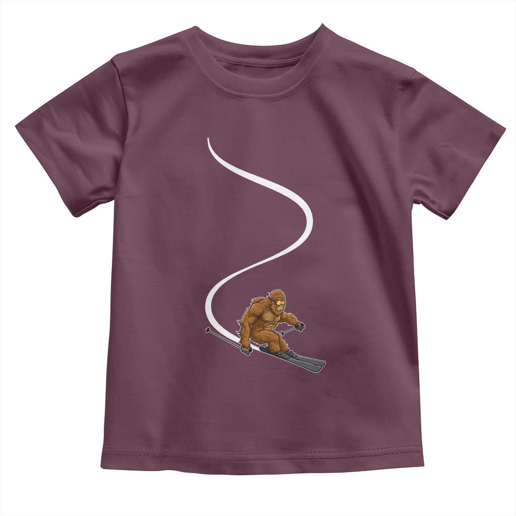 Bigfoot Skiing Toddler T Shirt Funny Sasquatch Ski Lover Mountain Skier Winter Sports TS10 Maroon Print Your Wear