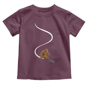 Bigfoot Skiing Toddler T Shirt Funny Sasquatch Ski Lover Mountain Skier Winter Sports TS10 Maroon Print Your Wear