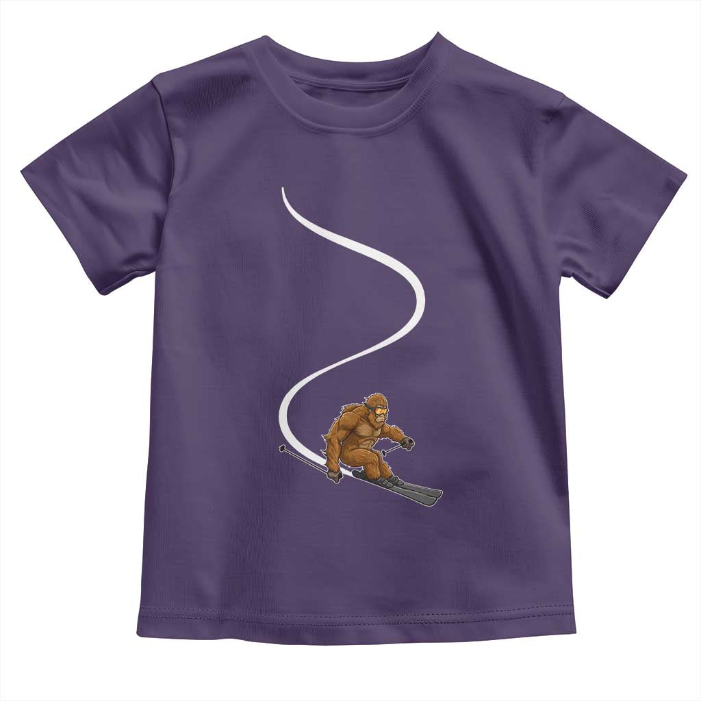 Bigfoot Skiing Toddler T Shirt Funny Sasquatch Ski Lover Mountain Skier Winter Sports TS10 Purple Print Your Wear