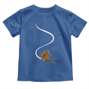 Bigfoot Skiing Toddler T Shirt Funny Sasquatch Ski Lover Mountain Skier Winter Sports TS10 Royal Blue Print Your Wear