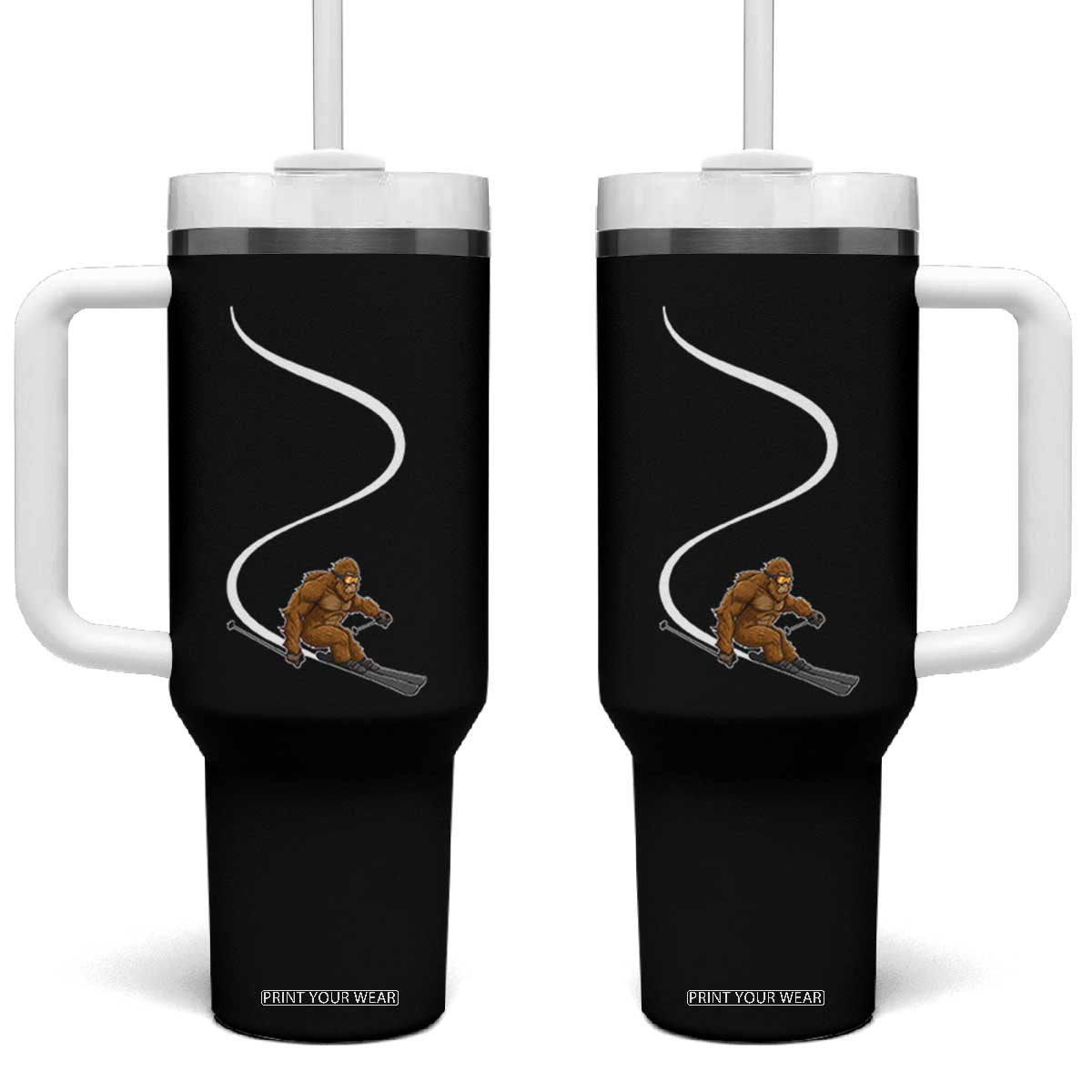 Bigfoot Skiing Tumbler With Handle Funny Sasquatch Ski Lover Mountain Skier Winter Sports TS10 One Size: 40 oz Black Print Your Wear