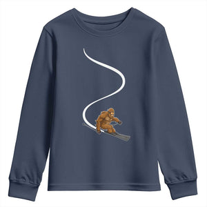 Bigfoot Skiing Youth Sweatshirt Funny Sasquatch Ski Lover Mountain Skier Winter Sports TS10 Navy Print Your Wear