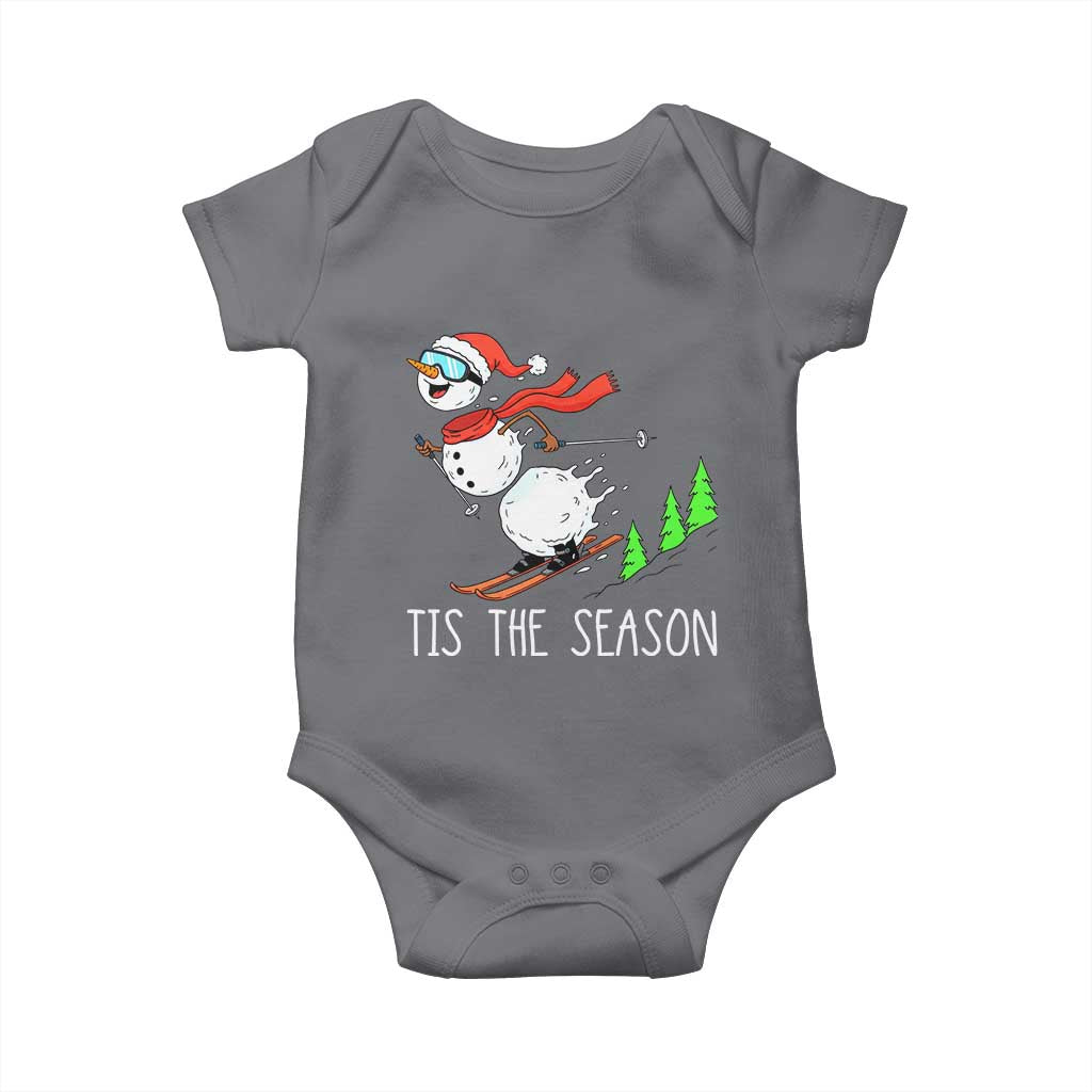 Funny Skiing Snowman Baby Onesie Funny Tis The Season Snow Ski Lover Skier TS10 Charcoal Print Your Wear