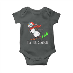 Funny Skiing Snowman Baby Onesie Funny Tis The Season Snow Ski Lover Skier TS10 Dark Heather Print Your Wear