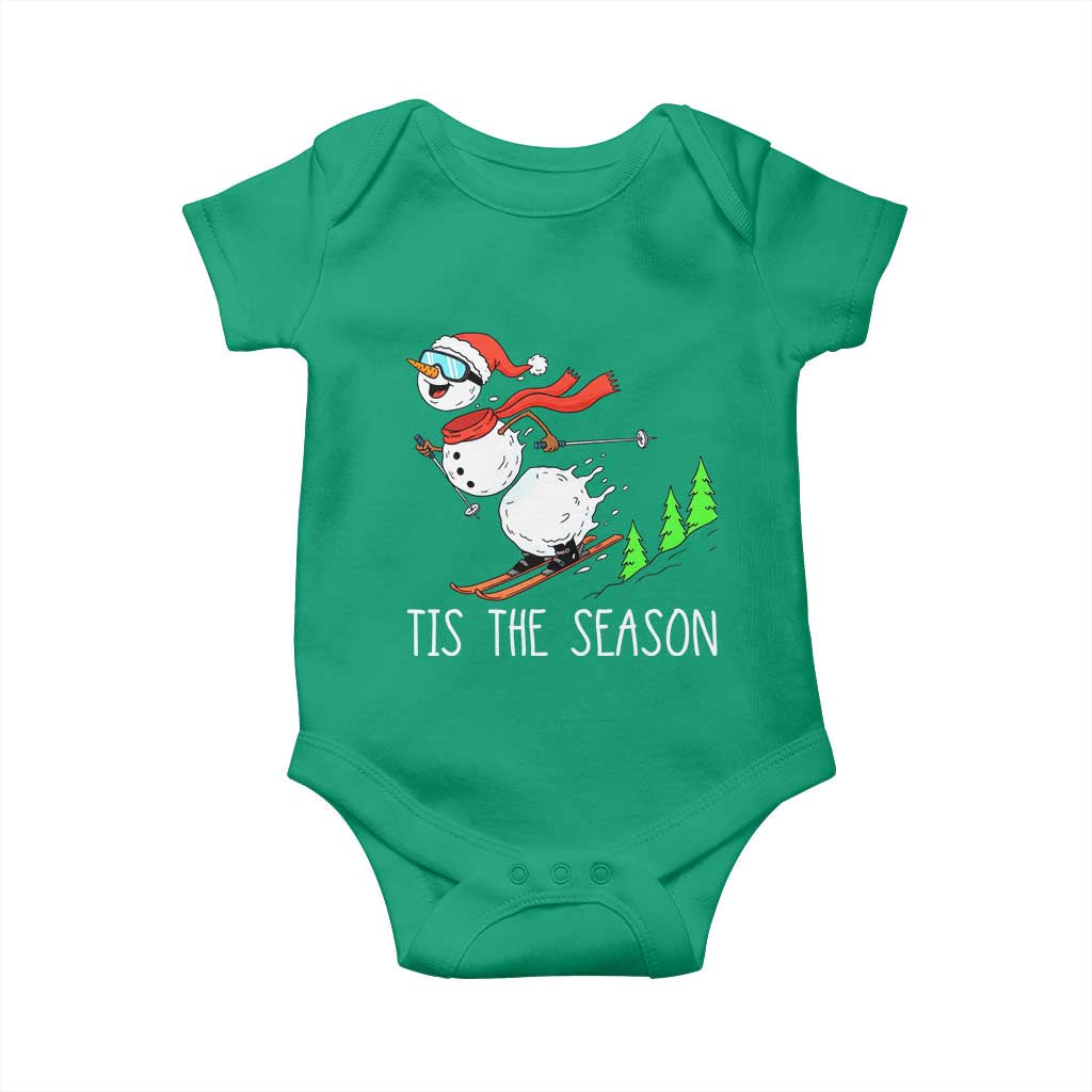 Funny Skiing Snowman Baby Onesie Funny Tis The Season Snow Ski Lover Skier TS10 Irish Green Print Your Wear