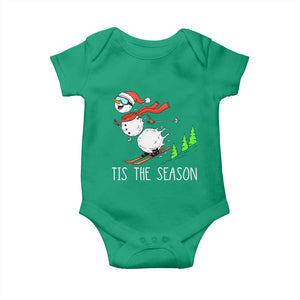 Funny Skiing Snowman Baby Onesie Funny Tis The Season Snow Ski Lover Skier TS10 Irish Green Print Your Wear