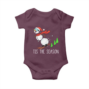 Funny Skiing Snowman Baby Onesie Funny Tis The Season Snow Ski Lover Skier TS10 Maroon Print Your Wear