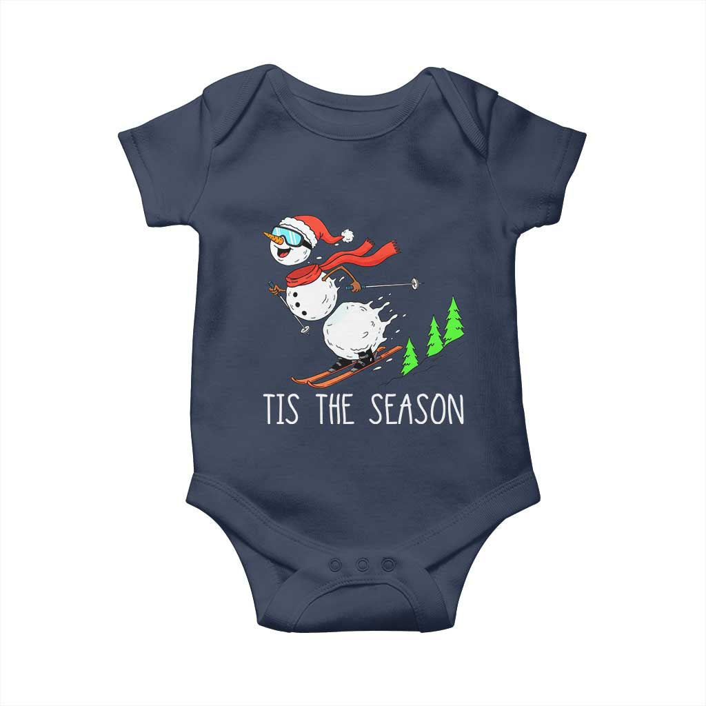 Funny Skiing Snowman Baby Onesie Funny Tis The Season Snow Ski Lover Skier TS10 Navy Print Your Wear
