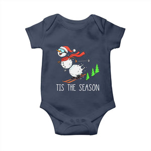 Funny Skiing Snowman Baby Onesie Funny Tis The Season Snow Ski Lover Skier TS10 Navy Print Your Wear
