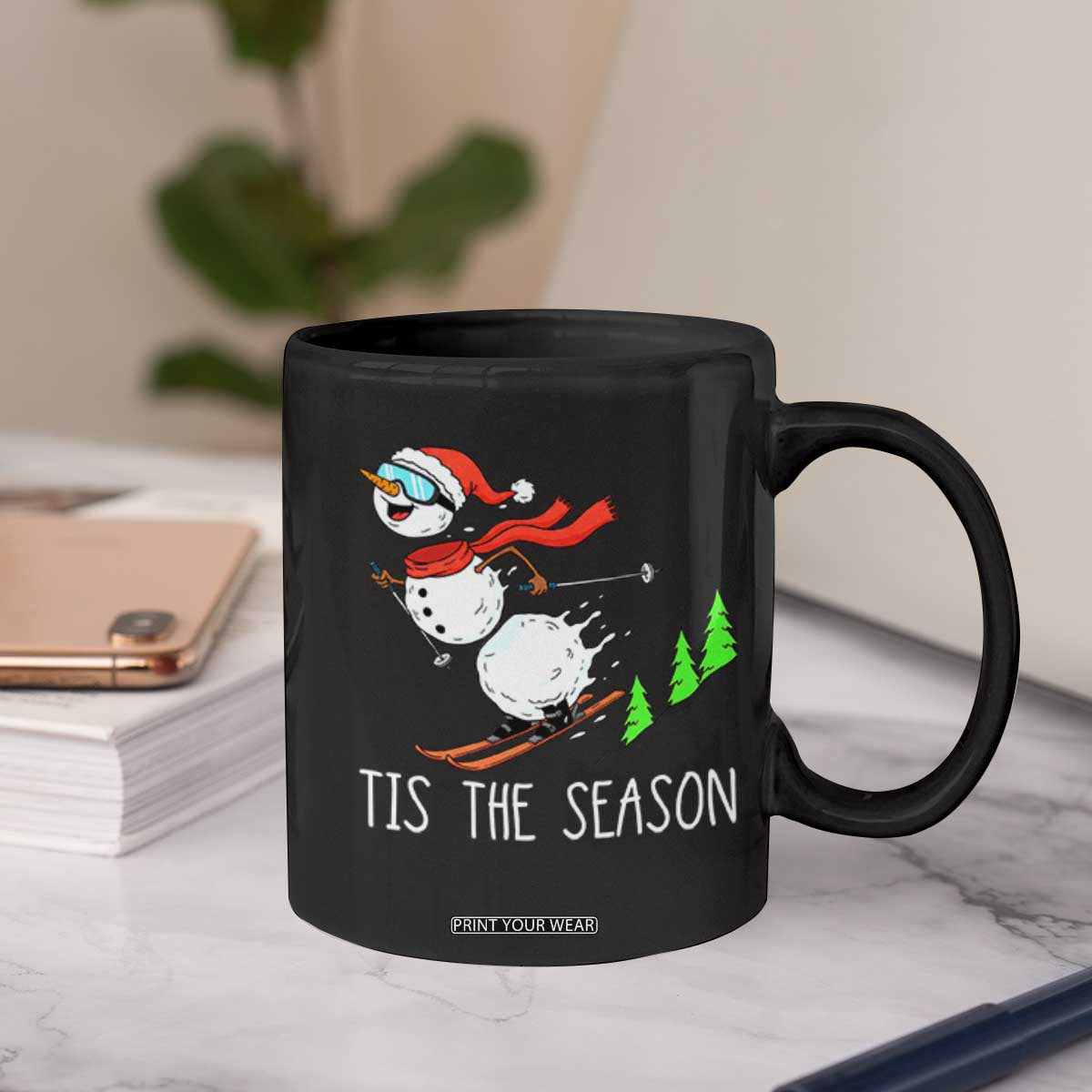 Funny Skiing Snowman Coffee Mug Funny Tis The Season Snow Ski Lover Skier TS10 Print Your Wear