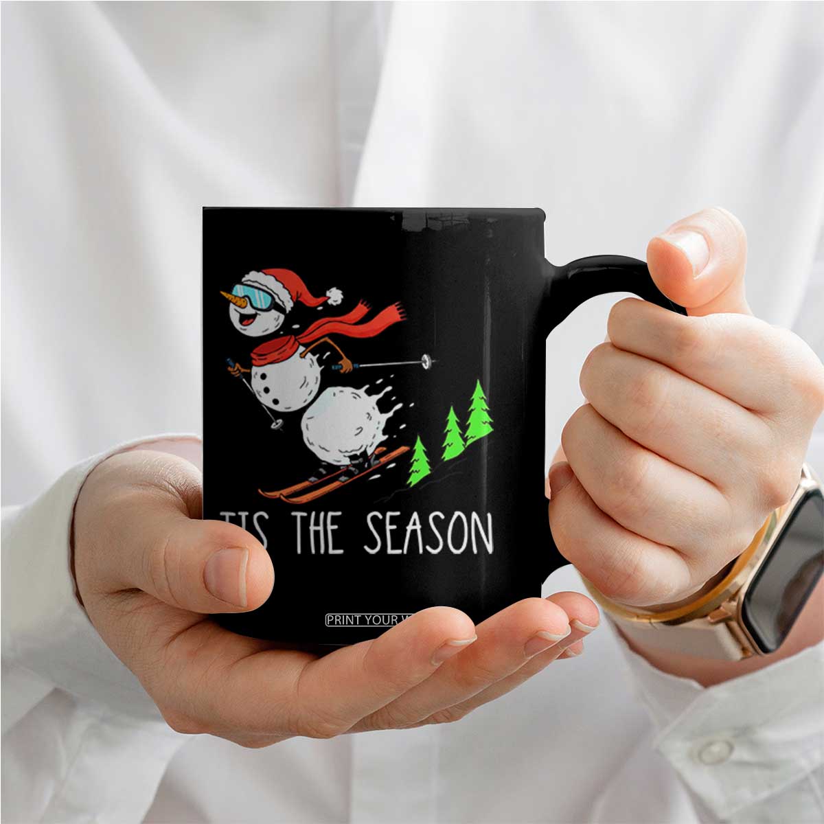 Funny Skiing Snowman Coffee Mug Funny Tis The Season Snow Ski Lover Skier TS10 Print Your Wear
