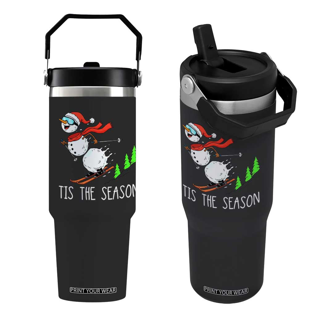 Funny Skiing Snowman Flip Straw Tumbler Funny Tis The Season Snow Ski Lover Skier TS10 One Size: 30 oz Black Print Your Wear