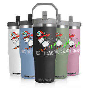 Funny Skiing Snowman Flip Straw Tumbler Funny Tis The Season Snow Ski Lover Skier TS10 Print Your Wear