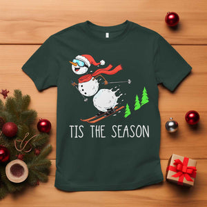 Funny Skiing Snowman T Shirt Funny Tis The Season Snow Ski Lover Skier TS10 Dark Forest Green Print Your Wear