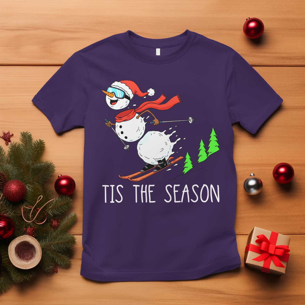 Funny Skiing Snowman T Shirt Funny Tis The Season Snow Ski Lover Skier TS10 Purple Print Your Wear