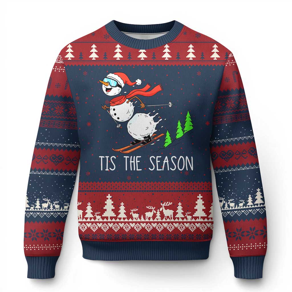 Funny Skiing Snowman Ugly Christmas Sweater Funny Tis The Season Snow Ski Lover Skier TS10 Navy Red Print Your Wear