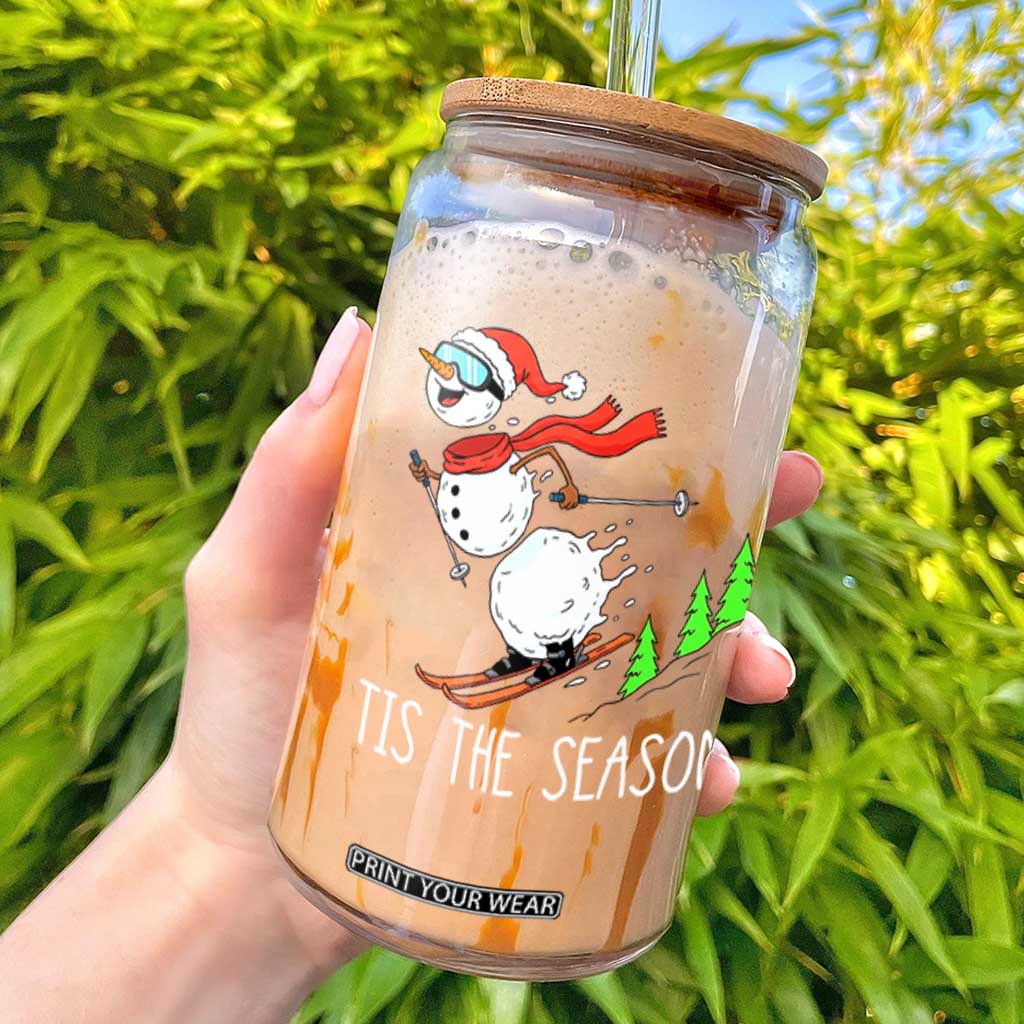 Funny Skiing Snowman Glass Can Funny Tis The Season Snow Ski Lover Skier TS10 Black Print Your Wear