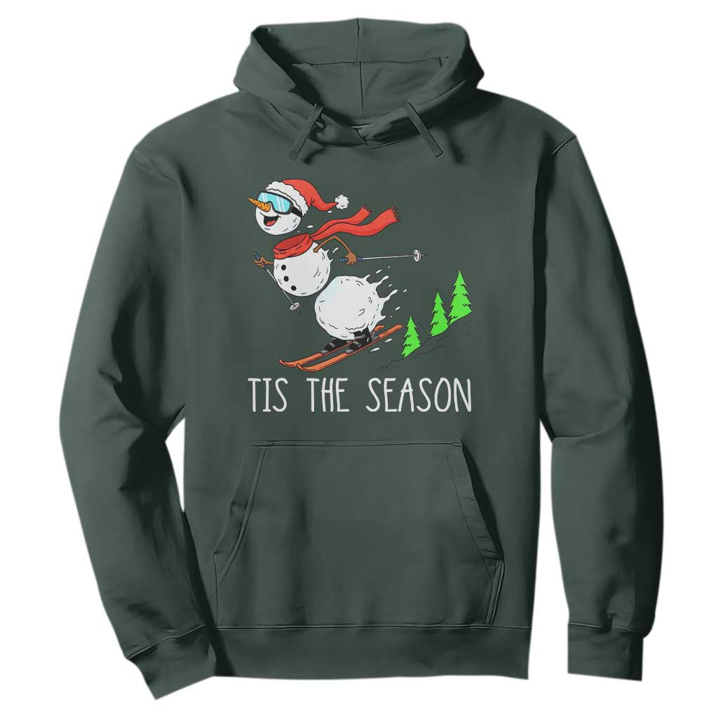 Funny Skiing Snowman Hoodie Funny Tis The Season Snow Ski Lover Skier TS10 Dark Forest Green Print Your Wear